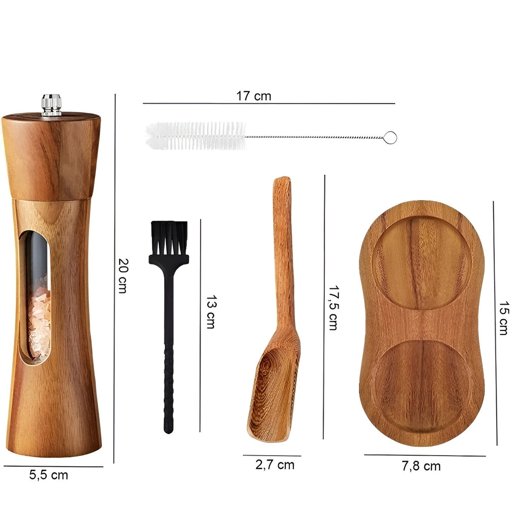 Set manual SpiceCraft de râșnițe pentru sare și piper – Niveluri de măcinare reglabile, fereastră din acril, design din lemn