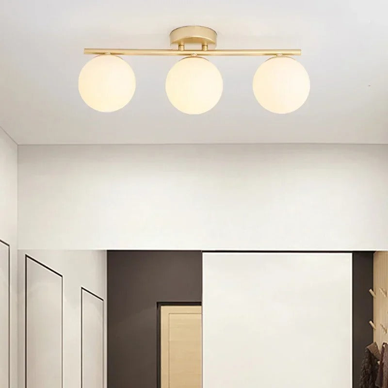Nordic Style Glass Ceiling Lamp – Elegant White Globe and Gold Details