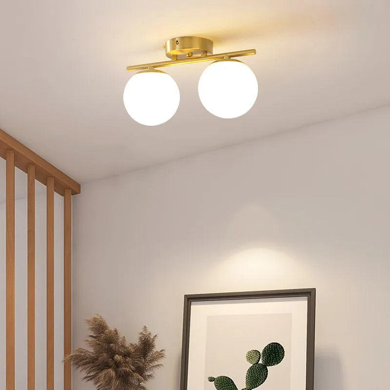Nordic Style Glass Ceiling Lamp – Elegant White Globe and Gold Details