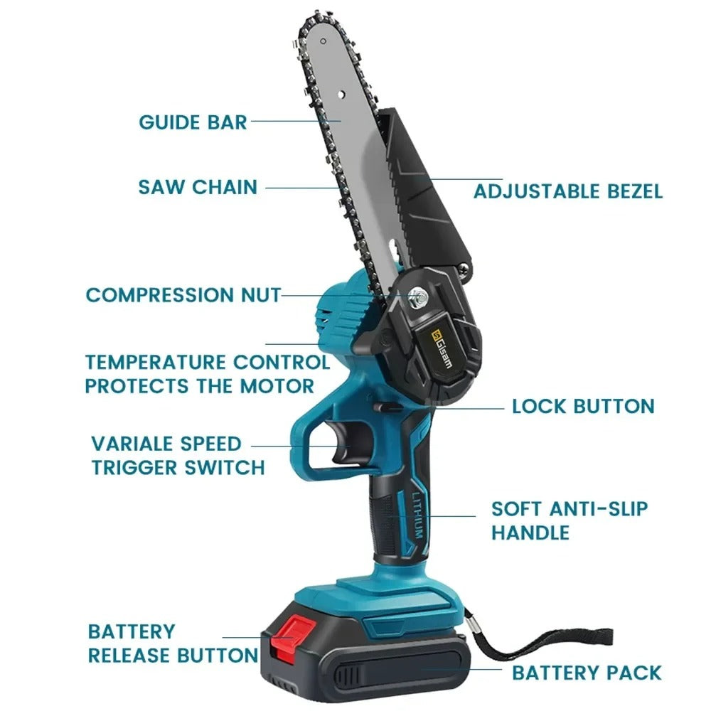 SharpCut 6” Cordless Chainsaw — Lightweight Ergonomic Design, Powerful Fast Cutting