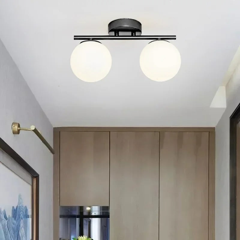 Nordic Style Glass Ceiling Lamp – Elegant White Globe and Gold Details
