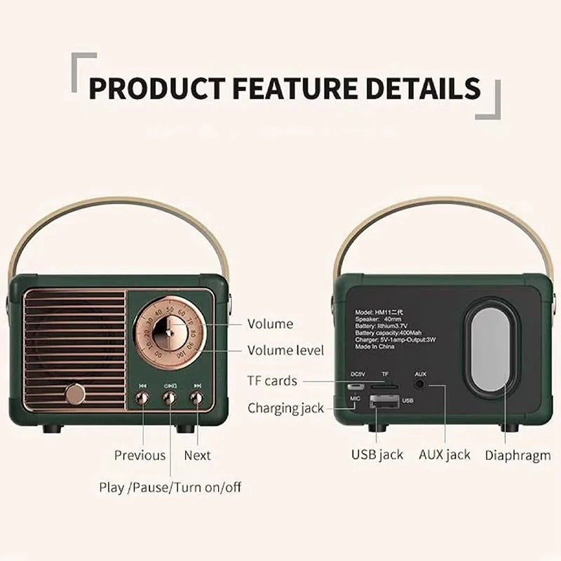 Vintage Bluetooth Speaker — Compact Wireless Design, Retro Styling, Clear Sound