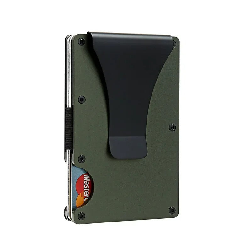 Portacarte in cobalto opaco al titanio – Portafoglio RFID sottile ed elegante, capacità di 12 carte