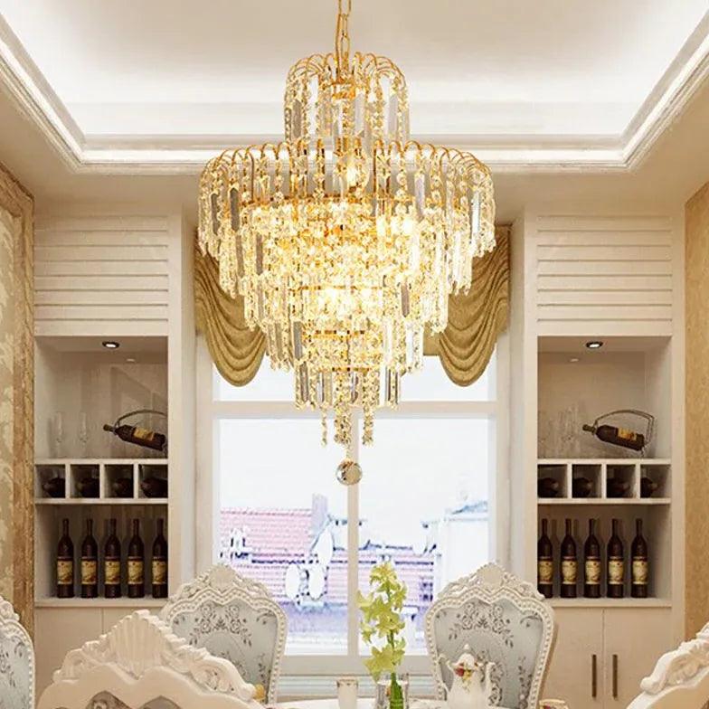 Candelabru luxos auriu și cu cristale pentru sufragerie | boxzora