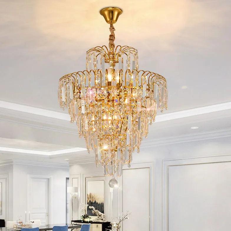 Candelabru luxos auriu și cu cristale pentru sufragerie | boxzora
