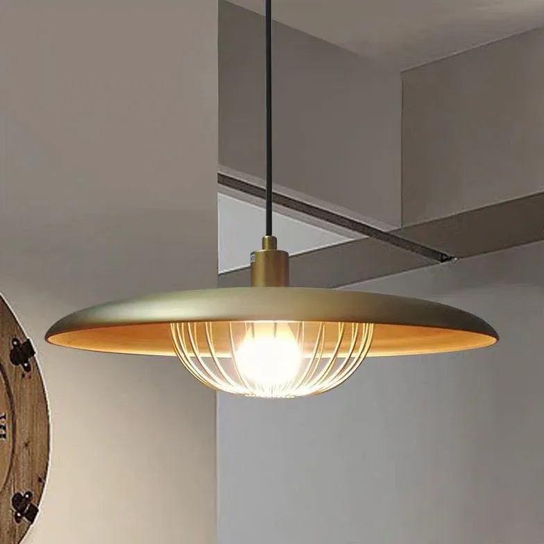 Luxuriöse UFO-Pendelleuchte aus Metall mit Holzmaserung | boxzora