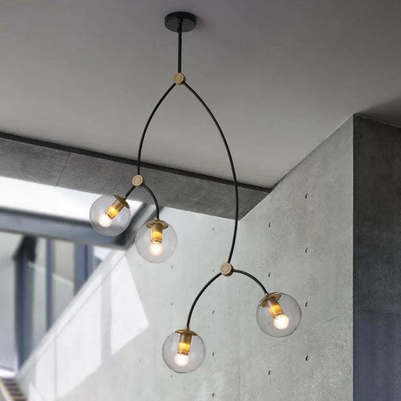 Moderner Kronleuchter aus kugelförmigem Glas im Design verzweigter Molekülstrukturen | boxzora