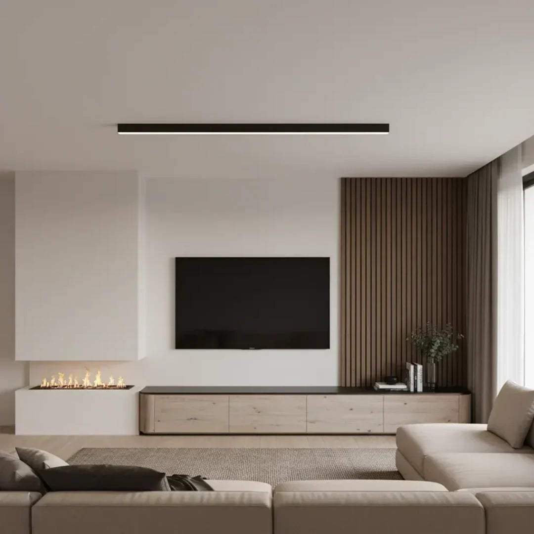 Minimalist Linear Flush Ceiling Light Black Metal for Living Room, Anti-Glare | boxzora