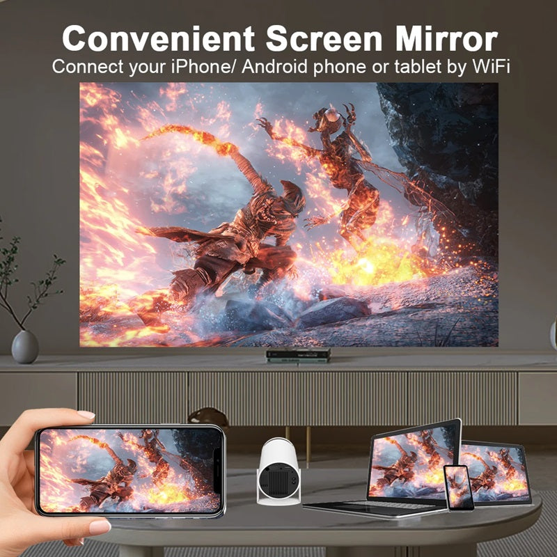 Mini proiettore 4K intelligente, compatibile con WiFi dual band e Bluetooth