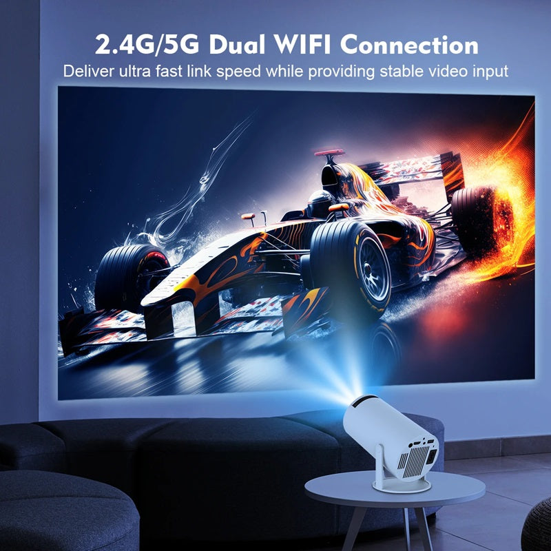 Mini proiettore 4K intelligente, compatibile con WiFi dual band e Bluetooth
