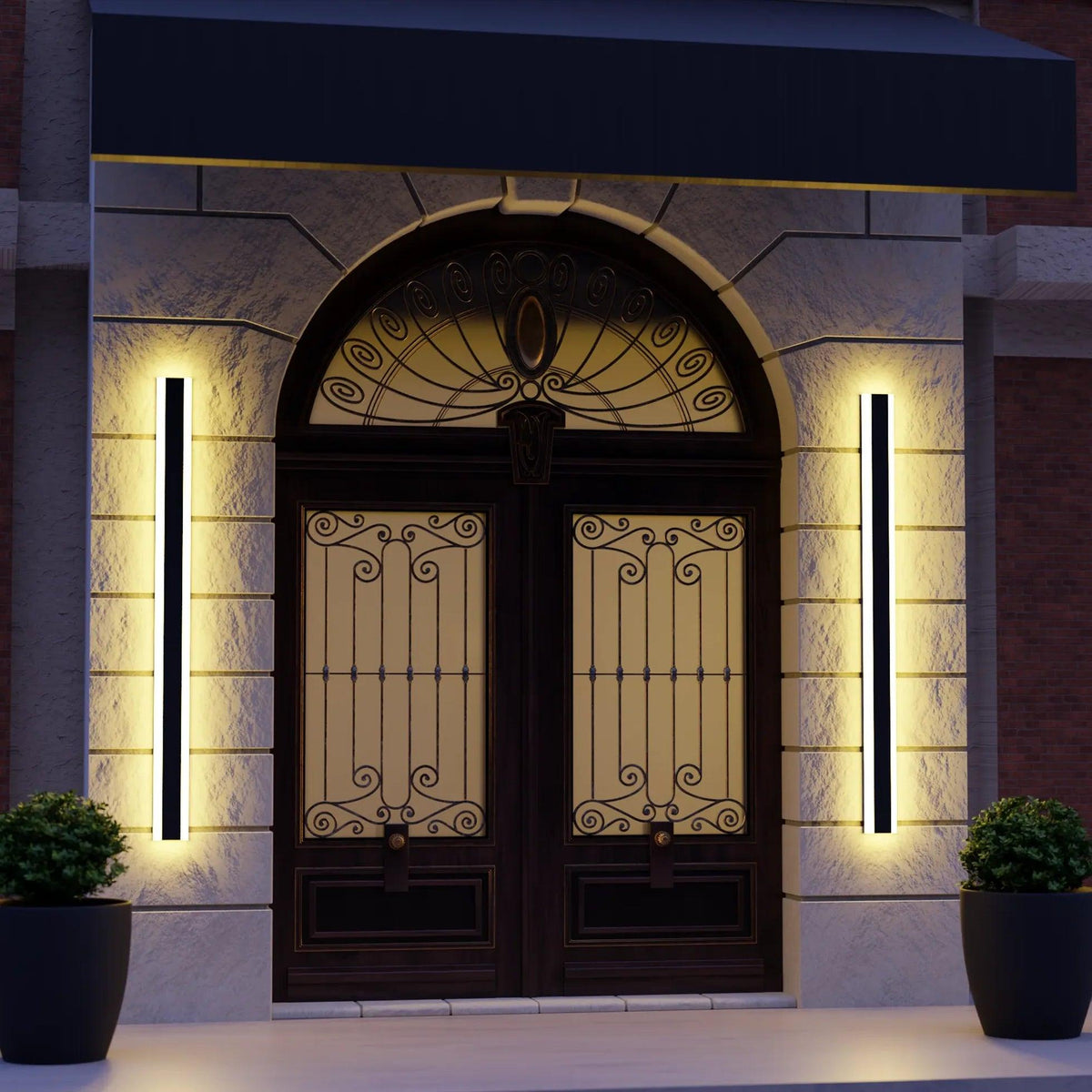 Lampada da parete lunga minimalista da esterno in metallo e LED con sensore di movimento per portico | boxzora