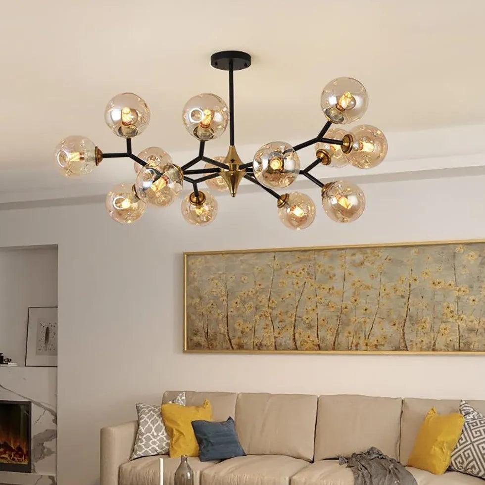 Candelabru modern luxos din sticlă, cu design molecular, pentru sufragerie | boxzora