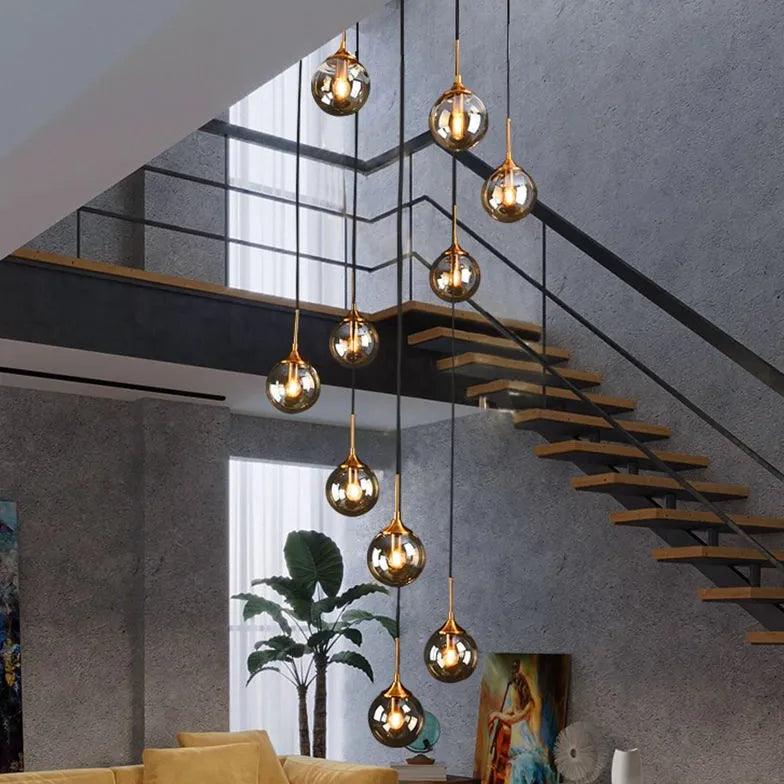 Luxuriöse runde Glas-Pendelleuchte für das Treppenhaus | boxzora