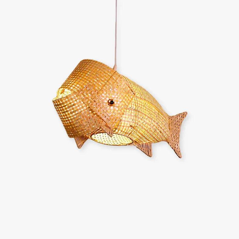 Fiskformet pendellampe i japansk stil av rotting | boxzora