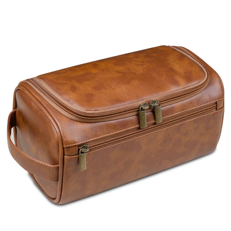 Trousse de toilette haut de gamme en cuir pour homme – Suspendue, imperméable, pour les voyages