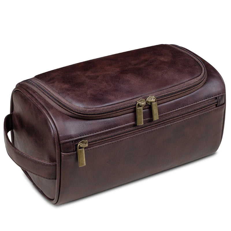 Trousse de toilette haut de gamme en cuir pour homme – Suspendue, imperméable, pour les voyages