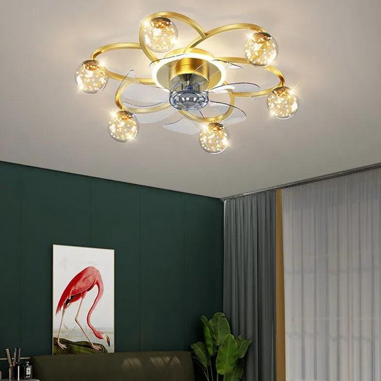 Ventilateur de plafond luxueux doré, effet ciel étoilé, avec éclairage | boxzora