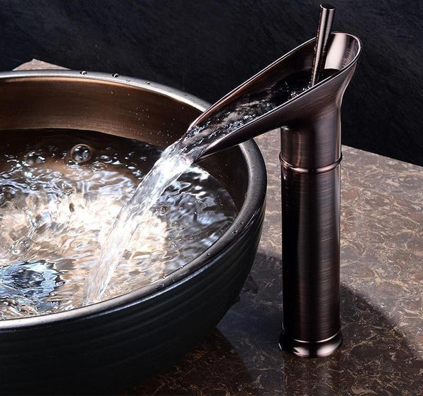 Antique Brass Waterfall Basin Faucet — Bath Sink Mixer