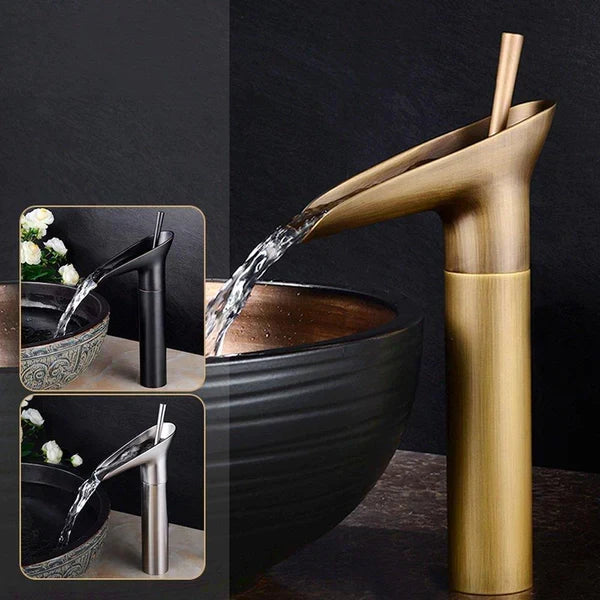 Antique Brass Waterfall Basin Faucet — Bath Sink Mixer