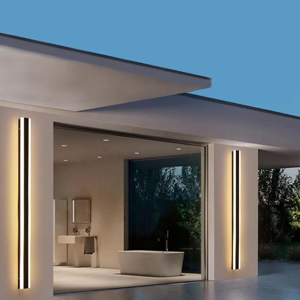 Lampă de perete minimalistă de exterior, lungă, impermeabilă, din metal negru | boxzora