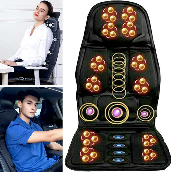 Prémiový vyhřívaný masážní polštář na záda a krk — vibrace pomocí 8 motorů