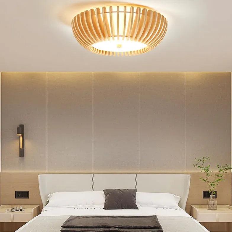 Taklampe i japandi-stil av tre med LED til soverommet | boxzora
