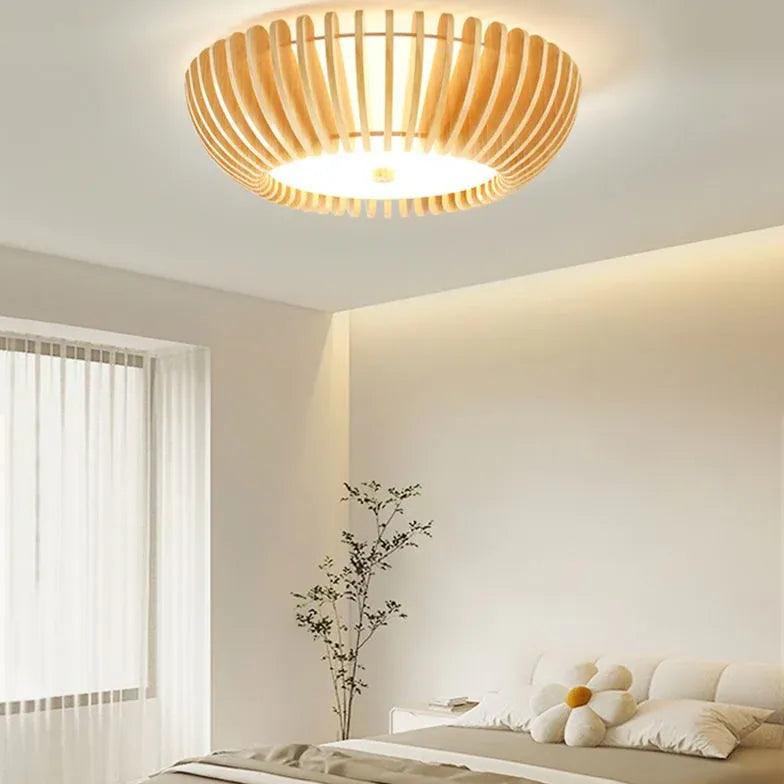 Taklampe i japandi-stil av tre med LED til soverommet | boxzora