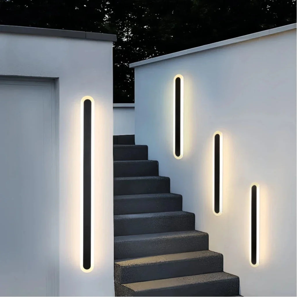 Minimalistische lange wandlamp voor buiten met bewegingssensor, voor de hal | boxzora