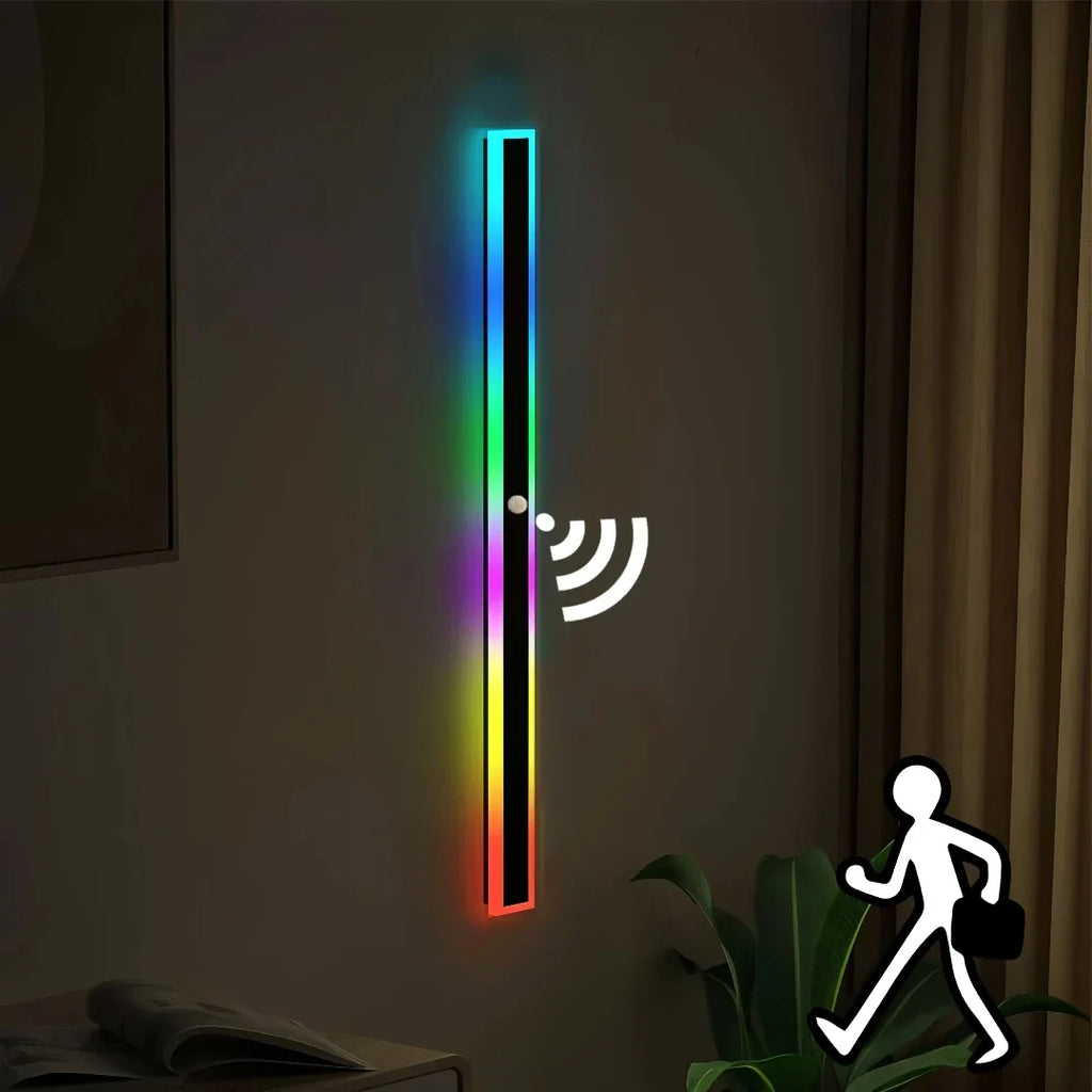 Applique murale minimaliste d’extérieur RGB avec détecteur de mouvement pour porche, design linéaire | boxzora