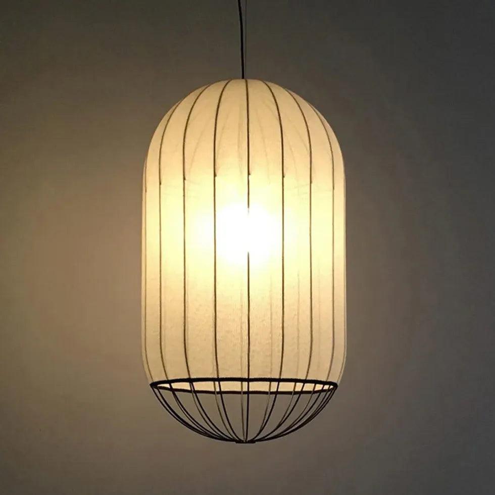 Lámpara colgante moderna blanca de tela tipo farol | boxzora
