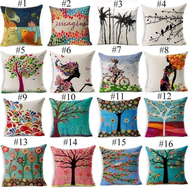 Sierkussenhoes met levensboom en vogels — vierkante kussenhoes met bloemenprint
