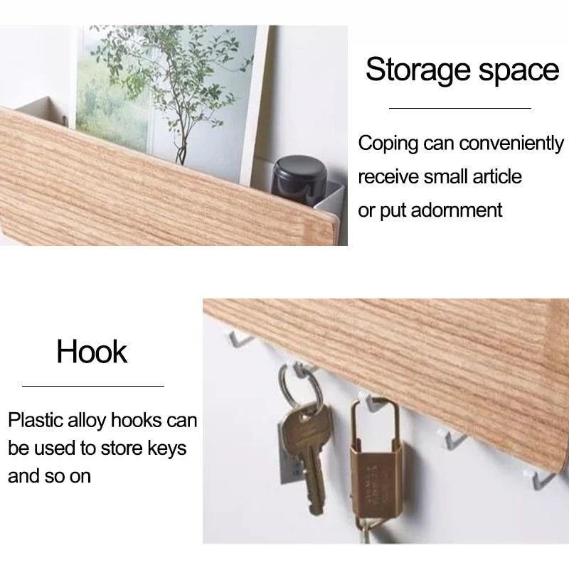 KeyOrganize Wooden Key Holder Wall Shelf — Stylish Hooks, Multiple Color Options