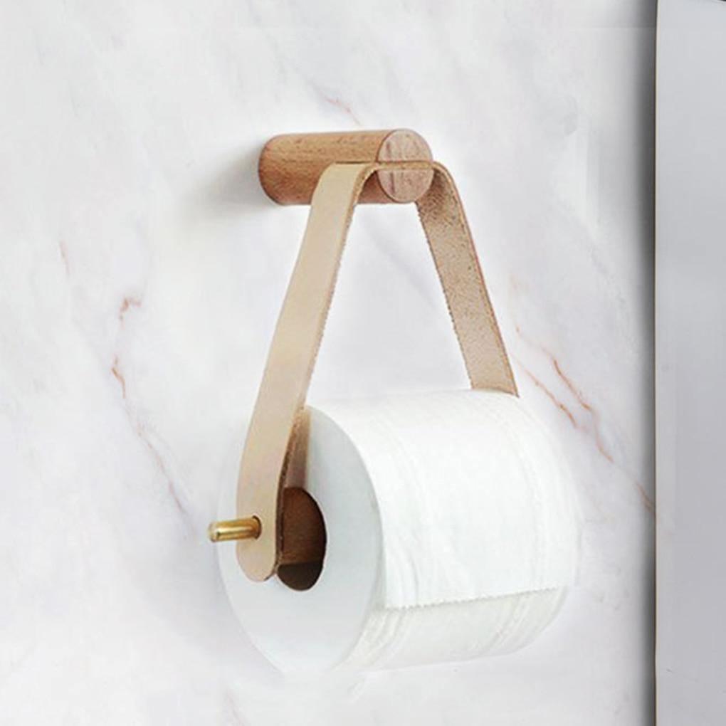 Toilettenpapierhalter aus Eichenholz und Kunstleder – stabile Wandmontage, minimalistisches Finish