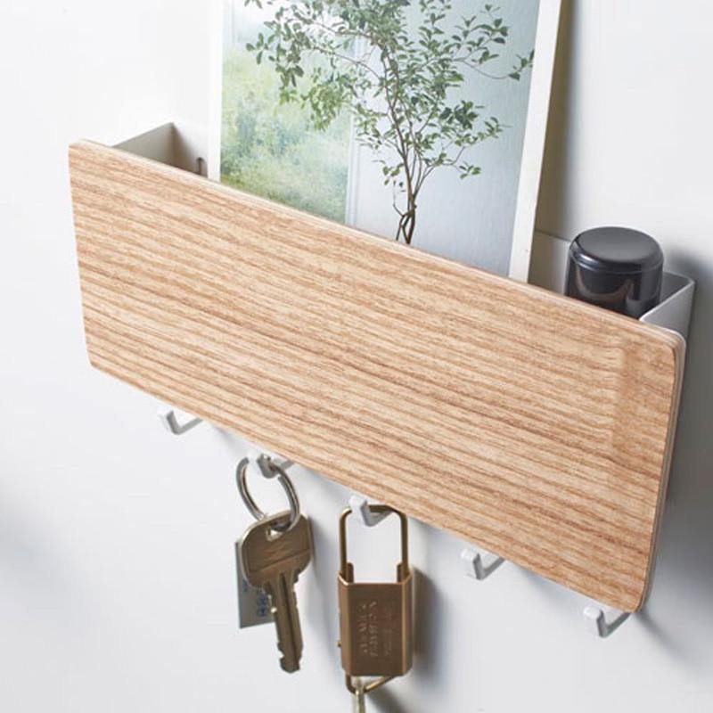 KeyOrganize Wooden Key Holder Wall Shelf — Stylish Hooks, Multiple Color Options