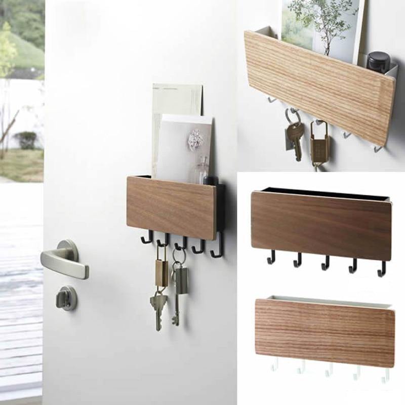KeyOrganize Wooden Key Holder Wall Shelf — Stylish Hooks, Multiple Color Options
