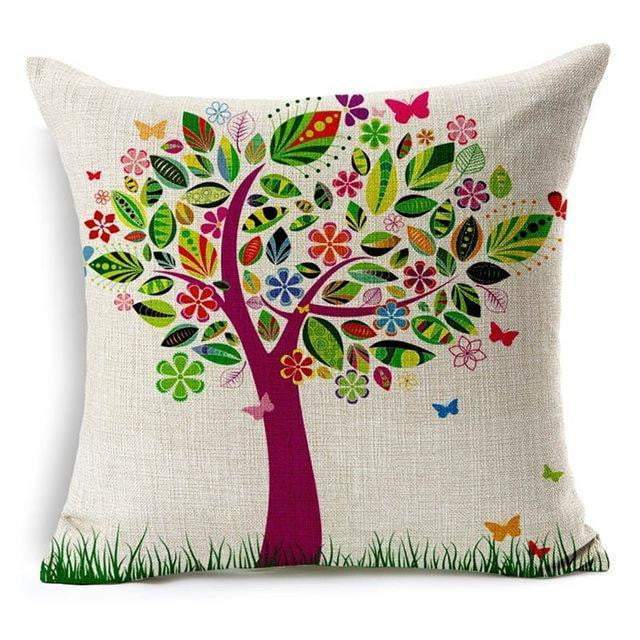 Sierkussenhoes met levensboom en vogels — vierkante kussenhoes met bloemenprint