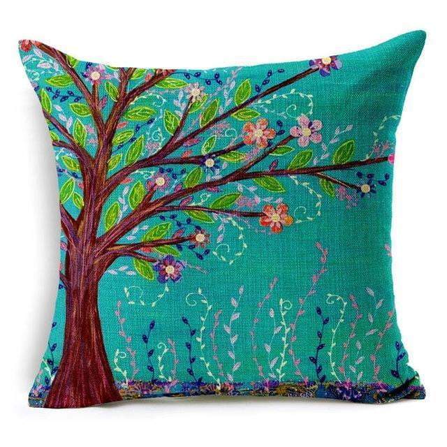 Sierkussenhoes met levensboom en vogels — vierkante kussenhoes met bloemenprint