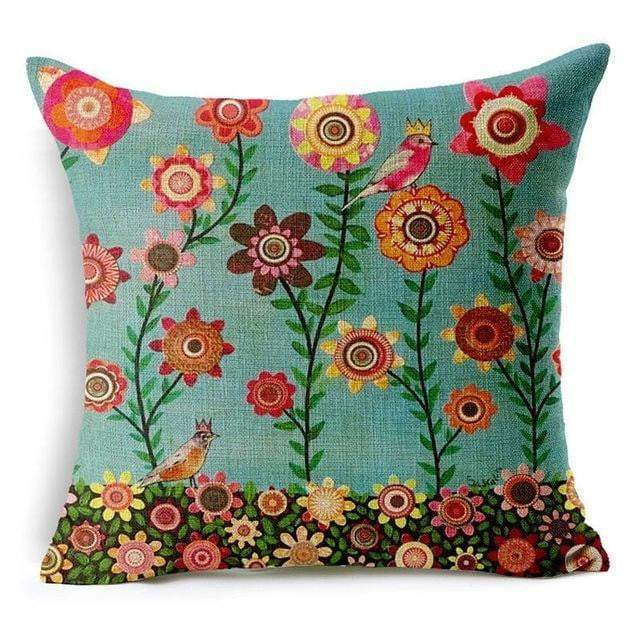 Sierkussenhoes met levensboom en vogels — vierkante kussenhoes met bloemenprint