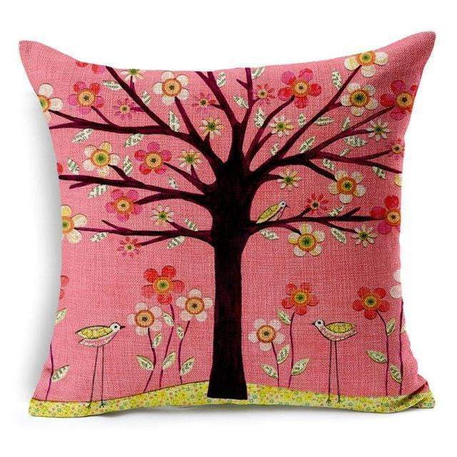 Sierkussenhoes met levensboom en vogels — vierkante kussenhoes met bloemenprint