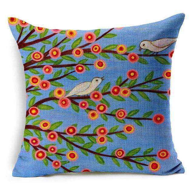 Sierkussenhoes met levensboom en vogels — vierkante kussenhoes met bloemenprint