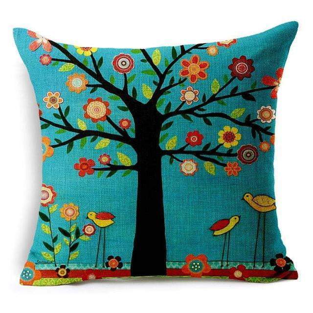 Sierkussenhoes met levensboom en vogels — vierkante kussenhoes met bloemenprint