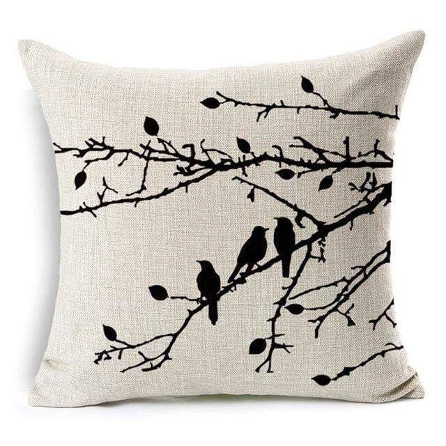 Sierkussenhoes met levensboom en vogels — vierkante kussenhoes met bloemenprint