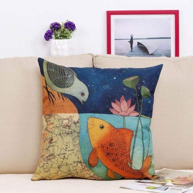 Sierkussenhoes met levensboom en vogels — vierkante kussenhoes met bloemenprint