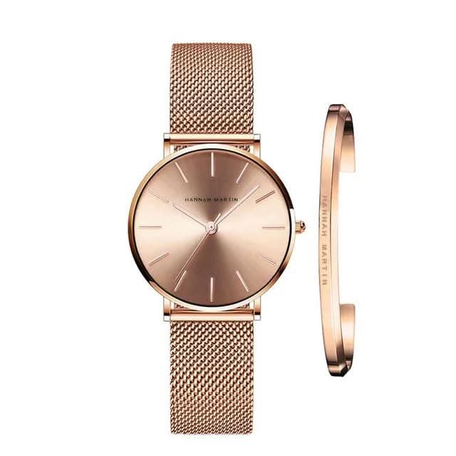 Relógio Hannah Martin para mulher — Bracelete ajustável em aço inoxidável, mostrador de 36 mm, à prova de água