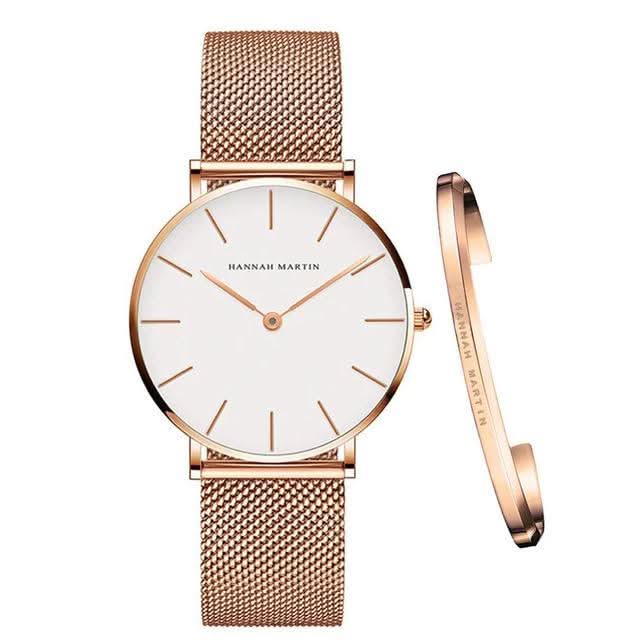 Relógio Hannah Martin para mulher — Bracelete ajustável em aço inoxidável, mostrador de 36 mm, à prova de água