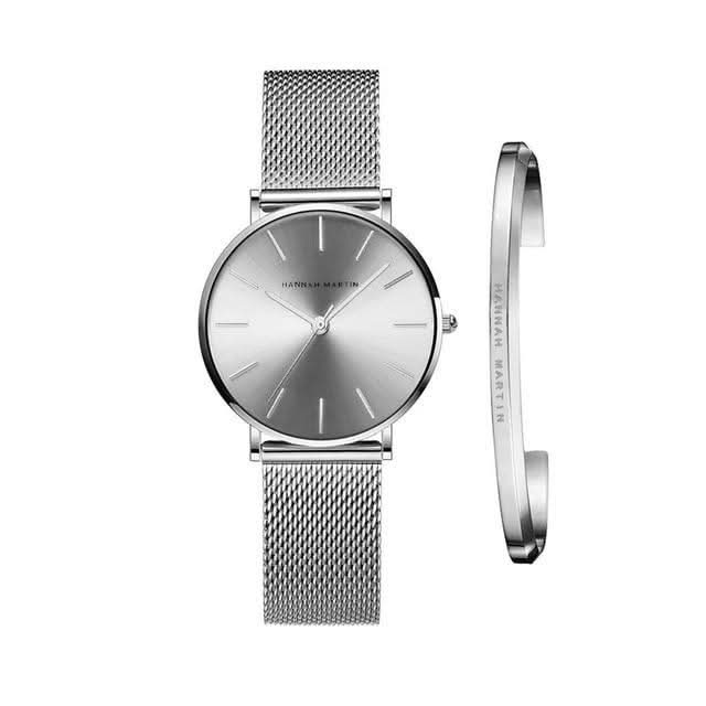 Relógio Hannah Martin para mulher — Bracelete ajustável em aço inoxidável, mostrador de 36 mm, à prova de água