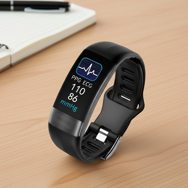 Braccialetto smart dal design sottile PulseSync — Monitoraggio di frequenza cardiaca, pressione sanguigna ed ECG