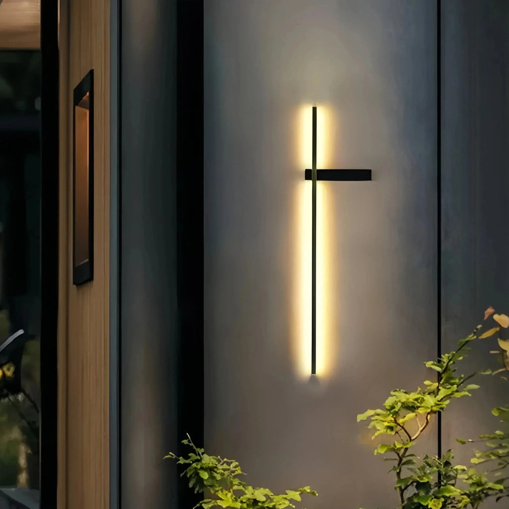 Luz de parede exterior moderna linear em metal preto, solar, IP65 | boxzora