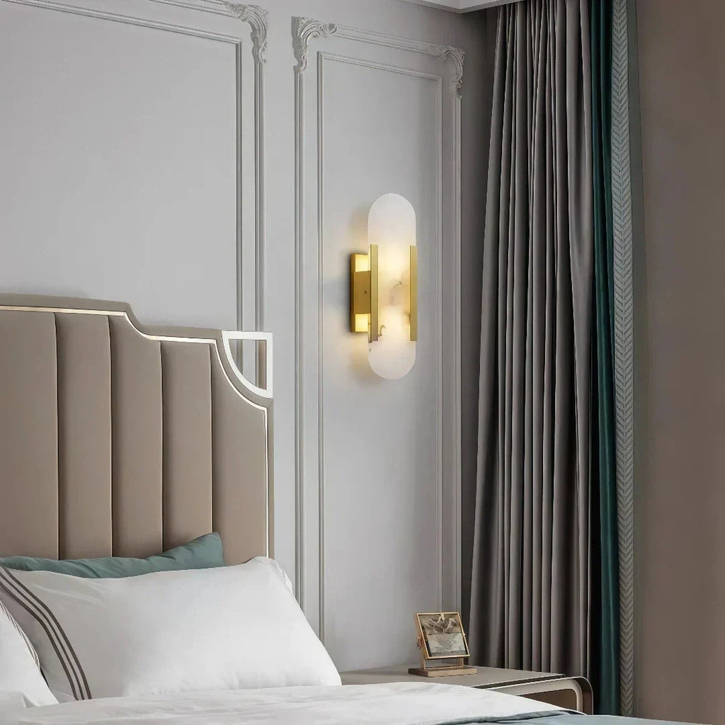 Moderne marmorvegglampe med blendingsbeskyttelse for sengekanten, oval form | boxzora