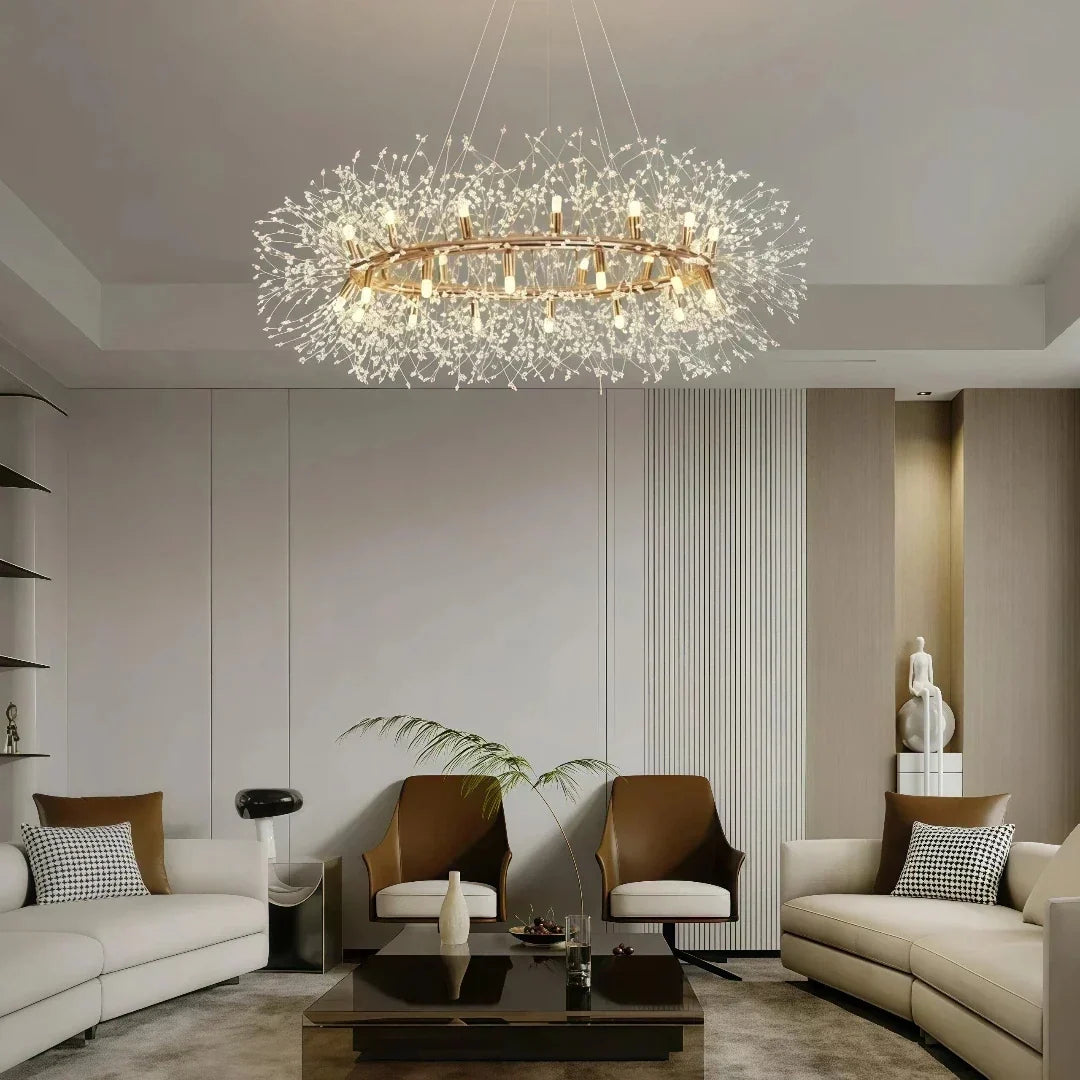 Candelabru luxos cu cristale, în formă de artificii, antireflexie, pentru living | boxzora